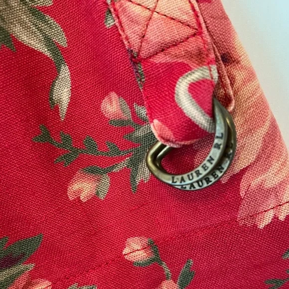 LRL Linen Floral Button Down Camp Shirt Women’s Medium Cottagecore Red Green - Picture 7 of 16